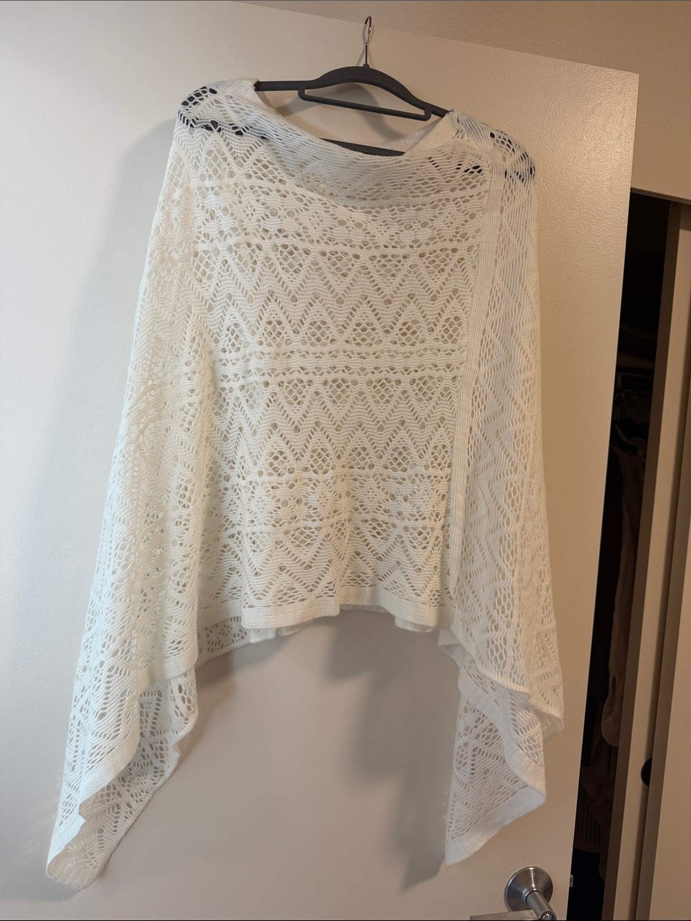 Women's White Open-Knit Poncho Shrug